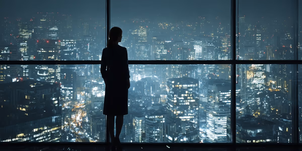 image of women staring into the bright lights of the skyline